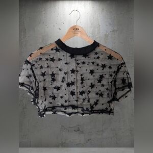 SHEIN Black Star-Print Sheer Mesh Crop Top